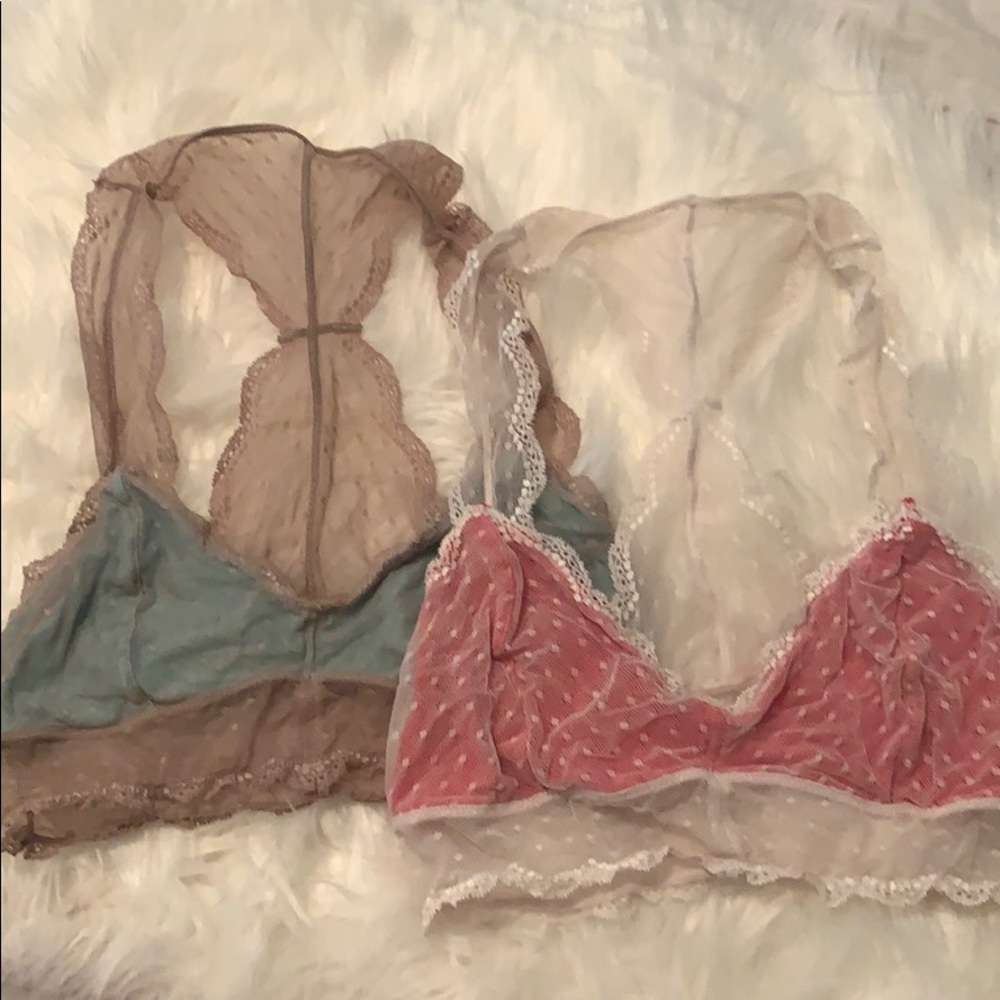 Honeydew Intimates Pink and Teal Sheer Lace Bralettes